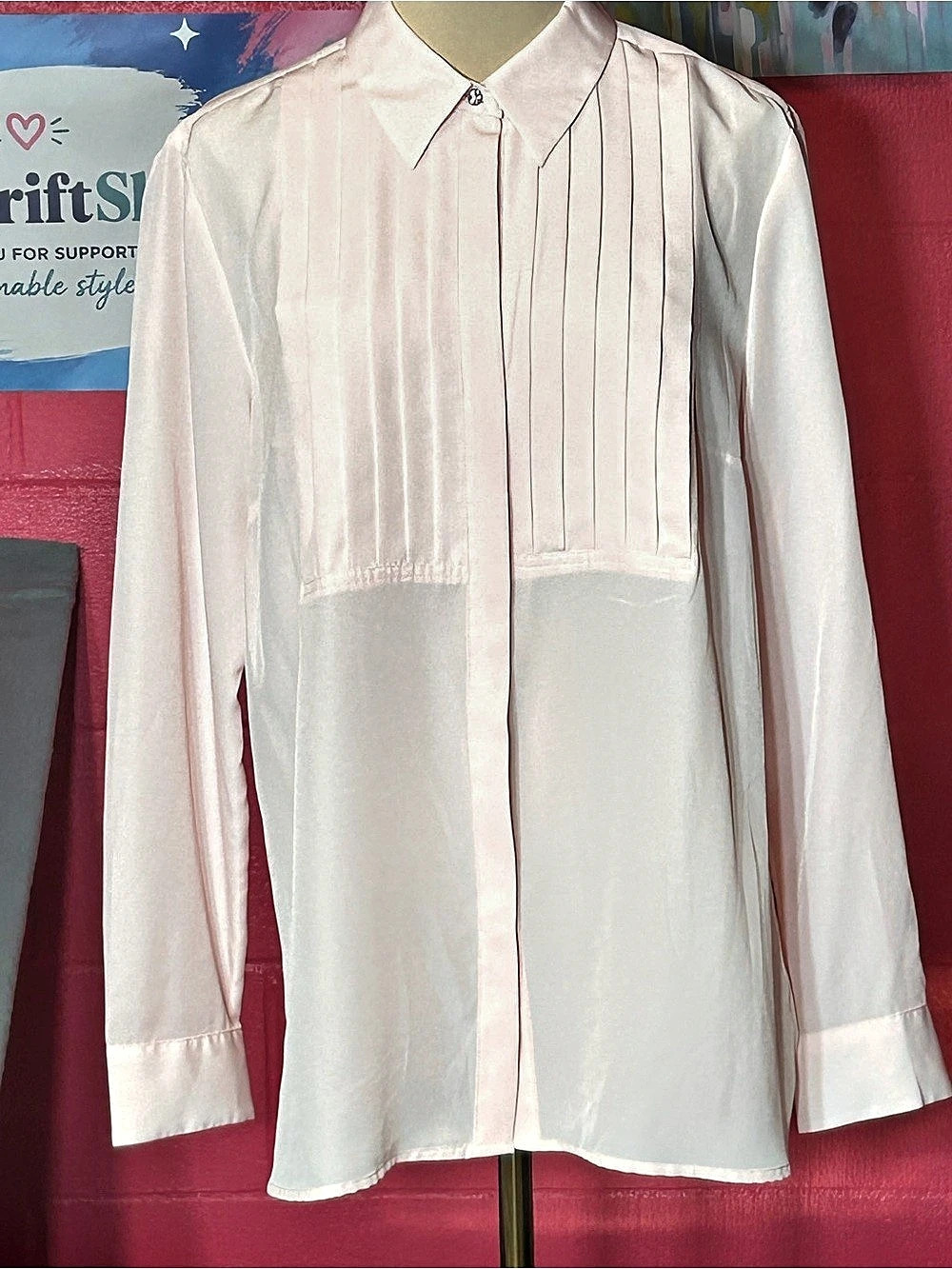 Talbots Pleated Button Down Blouse in Pink Size Large Like New